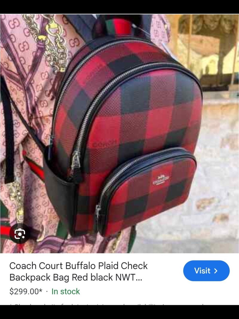 Coach Red and Black Plaid Women's Backpack - Picture 6 of 6